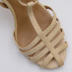 Chloe Cream Python Embossed Leather T Strap Sandals Size 37.5