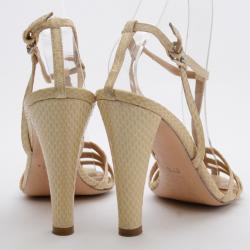 Chloe Cream Python Embossed Leather T Strap Sandals Size 37.5