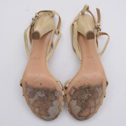 Chloe Cream Python Embossed Leather T Strap Sandals Size 37.5