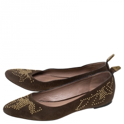 Chloe Brown Suede Anatolia Studded Ballet Flats Size 39