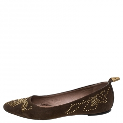 Chloe Brown Suede Anatolia Studded Ballet Flats Size 39