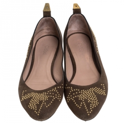 Chloe Brown Suede Anatolia Studded Ballet Flats Size 39