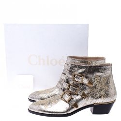 Pre Owned Chloe Gold Leather Suzanna Studded Ankle Boots Size 41