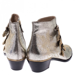 Pre Owned Chloe Gold Leather Suzanna Studded Ankle Boots Size 41