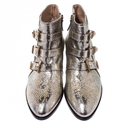Pre Owned Chloe Gold Leather Suzanna Studded Ankle Boots Size 41