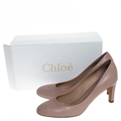 Pre Owned Chloe Beige Leather Round Toe Pumps Size 39.5