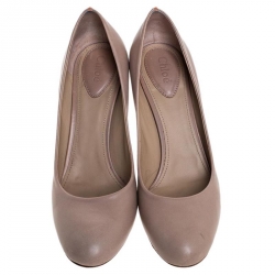 Pre Owned Chloe Beige Leather Round Toe Pumps Size 39.5