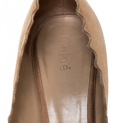 Pre Owned Chloe Beige Suede Lauren Scallop Trim Block Heel Pumps Size 37