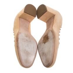 Pre Owned Chloe Beige Suede Lauren Scallop Trim Block Heel Pumps Size 37