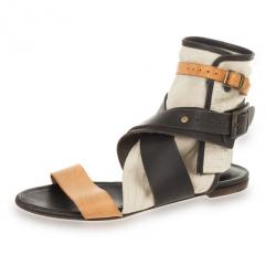 Chloé Multi-strap Leather &amp; Canvas Gladiator Sandals Size 37.5