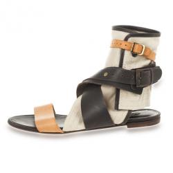 Chloé Multi-strap Leather &amp; Canvas Gladiator Sandals Size 37.5