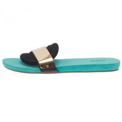Pre Owned Chloe Celeste Embellished Neoprene Slides Size 41