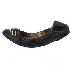 Pre Owned Chloé Black Leather Buckle Ballet Flats Size 36