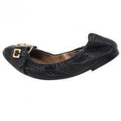 Pre Owned Chloé Black Leather Buckle Ballet Flats Size 36