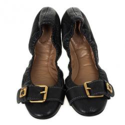Pre Owned Chloé Black Leather Buckle Ballet Flats Size 36
