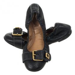 Pre Owned Chloé Black Leather Buckle Ballet Flats Size 36