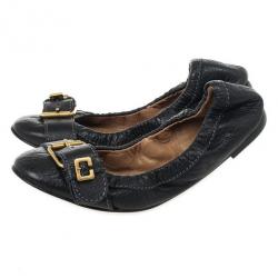Pre Owned Chloé Black Leather Buckle Ballet Flats Size 36