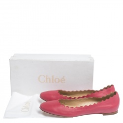 Pre Owned Chloe Pink Leather Lauren Scalloped Ballet Flats Size 39.5