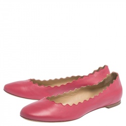 Pre Owned Chloe Pink Leather Lauren Scalloped Ballet Flats Size 39.5