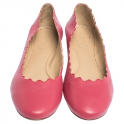Pre Owned Chloe Pink Leather Lauren Scalloped Ballet Flats Size 39.5