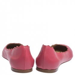 Pre Owned Chloe Pink Leather Lauren Scalloped Ballet Flats Size 39.5