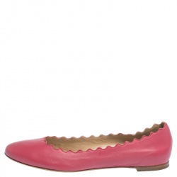 Pre Owned Chloe Pink Leather Lauren Scalloped Ballet Flats Size 39.5