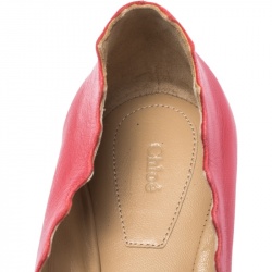 Pre Owned Chloe Pink Leather Lauren Scalloped Ballet Flats Size 39.5