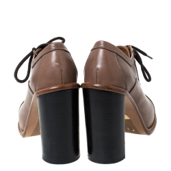 Pre Owned Chloe Brown Leather Block Heel Lace Up Ankle Boots Size 37