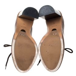 Pre Owned Chloe Brown Leather Block Heel Lace Up Ankle Boots Size 37