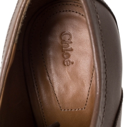 Pre Owned Chloe Brown Leather Block Heel Lace Up Ankle Boots Size 37