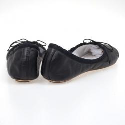 Pre Owned Chloé Black Leather Bow Ballet Flats Size 40.5