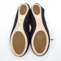 Pre Owned Chloé Black Leather Bow Ballet Flats Size 40.5