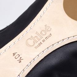 Pre Owned Chloé Black Leather Bow Ballet Flats Size 40.5