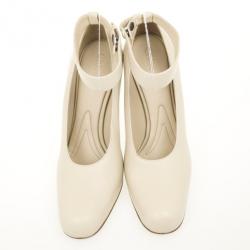 Pre Owned Chloé Beige Leather High Cut Ankle Strap Pumps Size 39.5