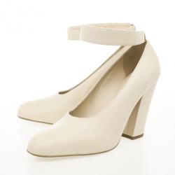 Pre Owned Chloé Beige Leather High Cut Ankle Strap Pumps Size 39.5