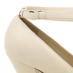 Pre Owned Chloé Beige Leather High Cut Ankle Strap Pumps Size 39.5
