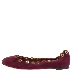Pre Owned Chloe Purple Suede Grommet Scalloped Ballet Flats Size 39