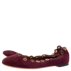 Pre Owned Chloe Purple Suede Grommet Scalloped Ballet Flats Size 39