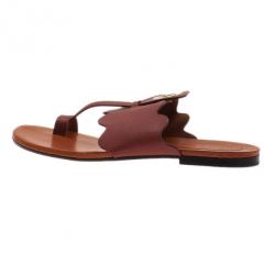 Pre Owned Chloe Brown Leather Toe Ring Sandals Size 37