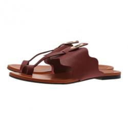 Pre Owned Chloe Brown Leather Toe Ring Sandals Size 37