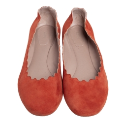 Pre Owned حذاء باليرينا فلات كلوي لاورين سويدي بني حافة مموجه مقاس 39.5