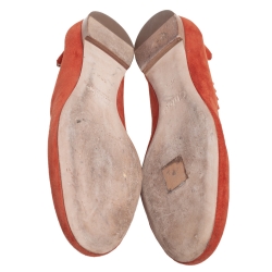 Pre Owned حذاء باليرينا فلات كلوي لاورين سويدي بني حافة مموجه مقاس 39.5