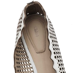 Pre Owned Chloe White Laser Cut Leather Ballet Flats Size 40