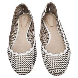 Pre Owned Chloe White Laser Cut Leather Ballet Flats Size 40