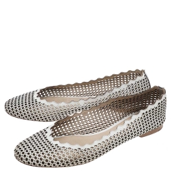 Pre Owned Chloe White Laser Cut Leather Ballet Flats Size 40