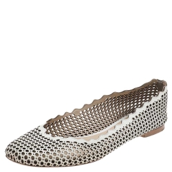 Pre Owned Chloe White Laser Cut Leather Ballet Flats Size 40