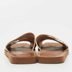 Pre Owned Chloe White Logo Print Canvas Woody Flat Slides Size 42
