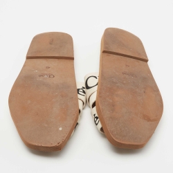 Pre Owned Chloe White Logo Print Canvas Woody Flat Slides Size 42
