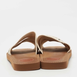 Chloe Off White Logo Print Canvas Woody Flat Slides Size 39