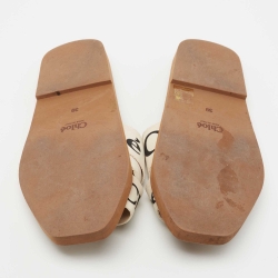 Chloe Off White Logo Print Canvas Woody Flat Slides Size 39